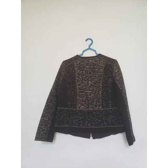 Chico's 1 Womens 8 S Jacket Full Zipper Gray Heather Pieced Jacquard Black NWT - Picture 2 of 7